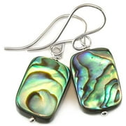 SPYGLASS DESIGNS Sterling Silver Mother of Pearl Earrings Abalone Shell Peacock Blue MOP Rectangle Designed for Adult Women and Teen Girls