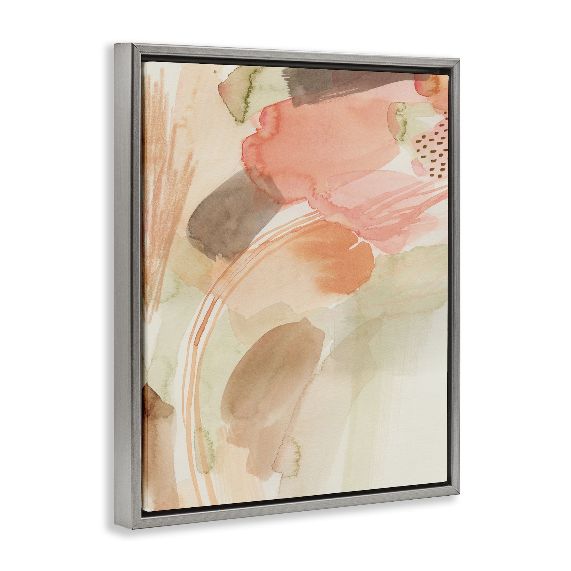 Stupell Industries Pink & Beige Abstraction Abstract Painting Gray Floater Framed Canvas Art Print Wall Art, 25 x 31