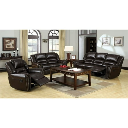 Furniture Of America Roebuck 3 Piece Leather Reclining Sofa Set