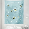 thumbnail image 1 of Springtime Tapestry, Cartoon Illustrated Flying Winged Bees Flower Petals Polka Dots, Fabric Wall Hanging Decor for Bedroom Living Room Dorm, 5 Sizes, Pale Sky Blue and Yellow, by Ambesonne, 1 of 1