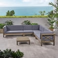 thumbnail image 2 of GDF Studio Bunny Outdoor 7 Seater Acacia Wood Sectional Sofa Set, Gray and Dark Gray, 2 of 15