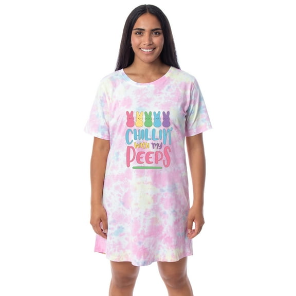 Easter Peeps Marshmallow Candy Women's Chillin' Tie Dye Nightgown Pajama