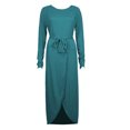thumbnail image 2 of cfhntfmh Robes de Cocktail pour Femmes Automne Confortables Col Rond Manches Longues Longue Robe Maxi Douce Aguichant Ceinturée Fente Latérale Robe de Soirée, 2 of 2