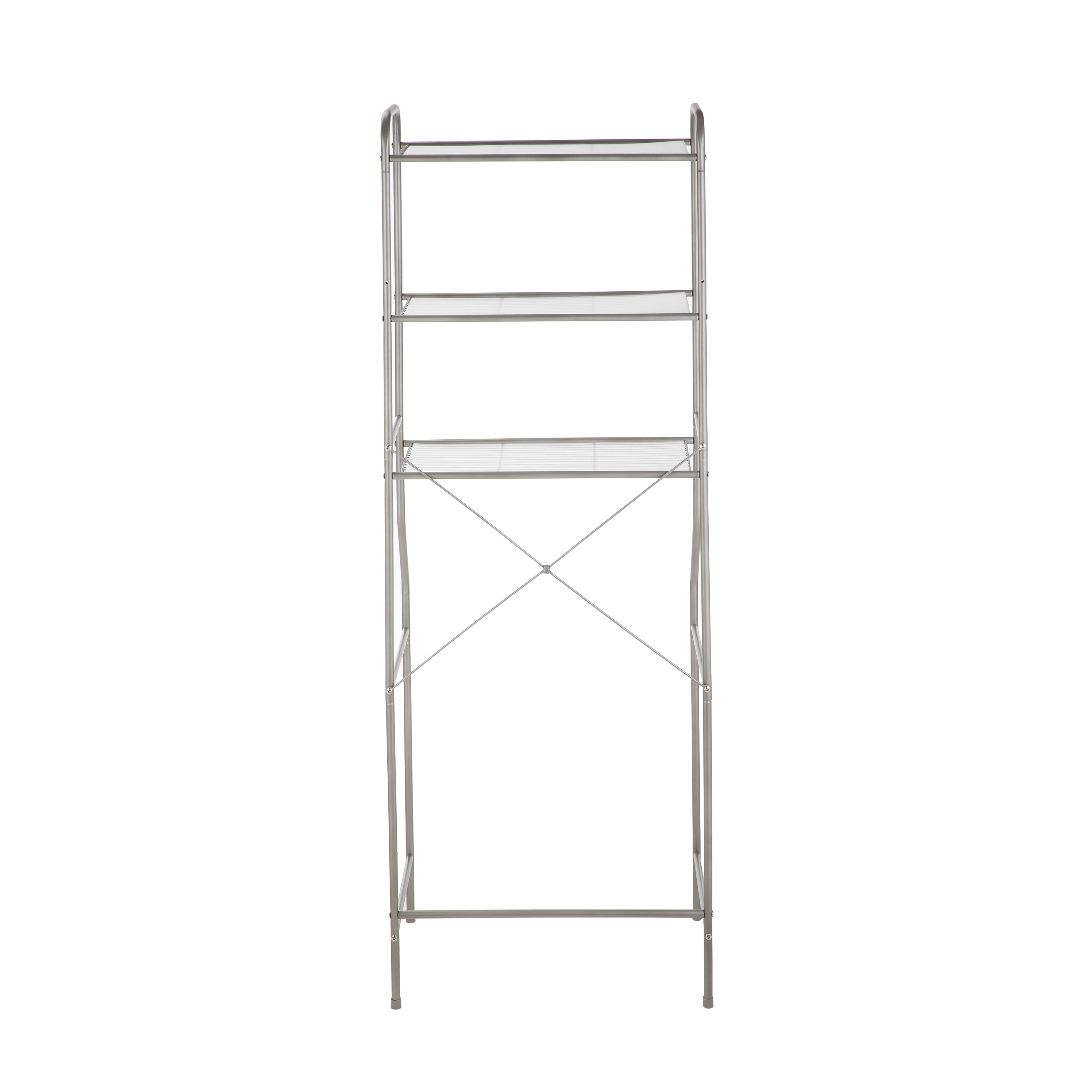 Mainstays Over-the-Toilet 3-Shelf Steel Storage Unit with Liners, Satin Nickel