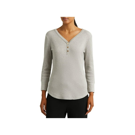 LAUREN RALPH LAUREN Womens Gray Cotton Ribbed Button Placket Curved Hem Cuff Long Sleeve V Neck Top XL