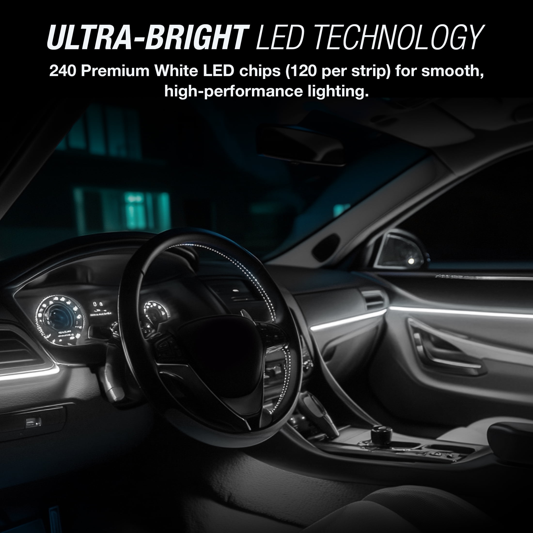 TYPE S - Infinite Glow White LED Ambient Lighting - Car LED Strip Lights,  Light Sync Technology, 3M Adhesive, Trimmable, 12V, 2 x 12\, image size:2200x2200