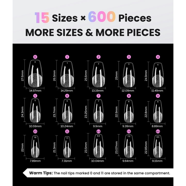 MelodySusie Medium Coffin Nail Tips, 600 Pieces, 15 Sizes photo 8