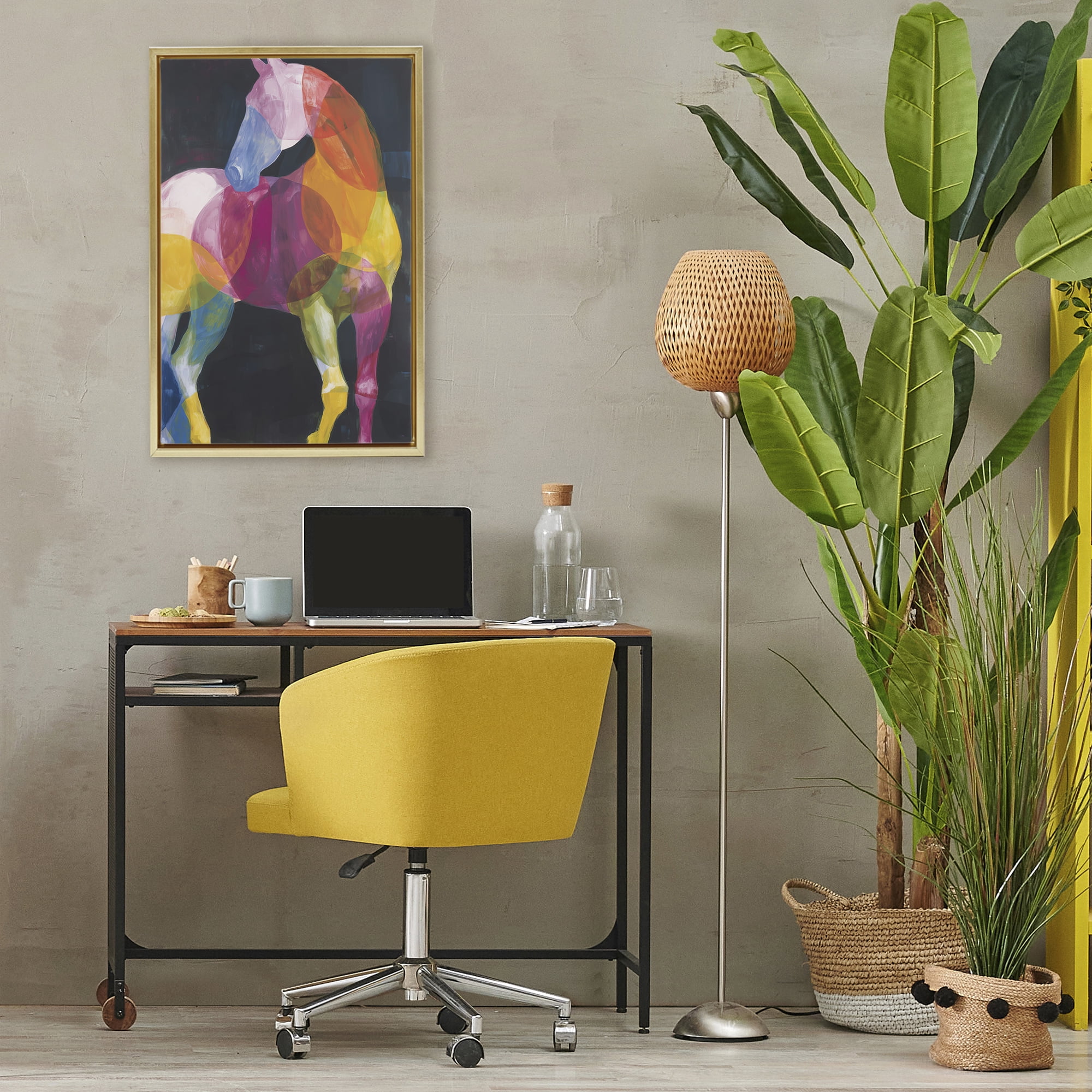 Stupell Industries Prism Horse Abstraction Gold Framed Floater Canvas Wall Art, design by Chromatic Storm Studio