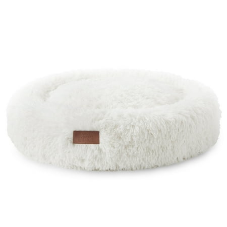 TOWN & COUNTRY LUXE CuddleTown Fuzzy Solid Donut Pet Bed, Soft, Cozy & Calming, Water Repellent, Non-Slip Bottom, 100% Machine Washable, Cream, XS 19"x19"x7" Round