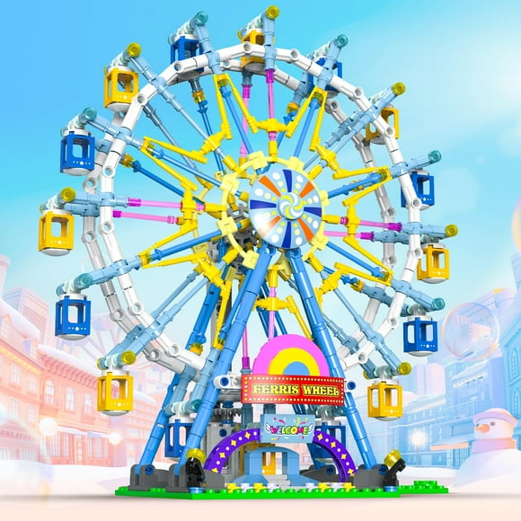 2025 Newly Upgrade Ferris Wheel Building Set with Fairy Light, Two-Way Rotating Ferris Wheel Building Blocks Set of 813 PCS, Amusement Park Model Kit for Kids Ages 8+, Ideas Gif