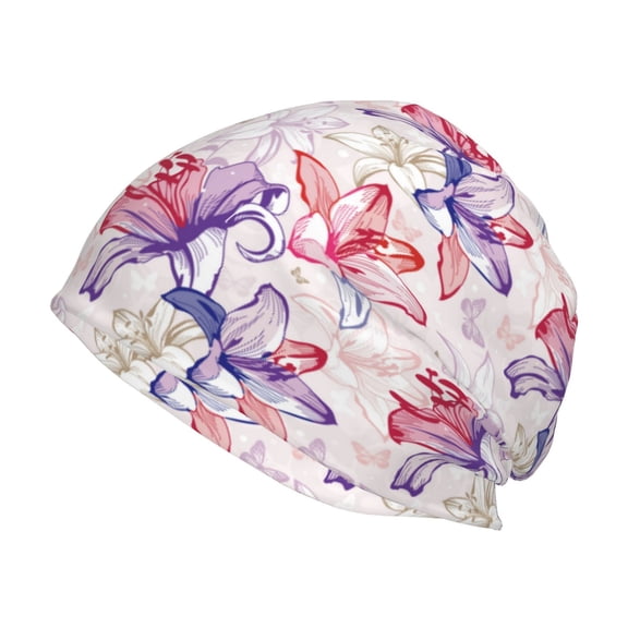 Logiee Lilies Flowers Print Unisex Knit Beanie for Men Women Winter Hat,Beanies Skull Caps