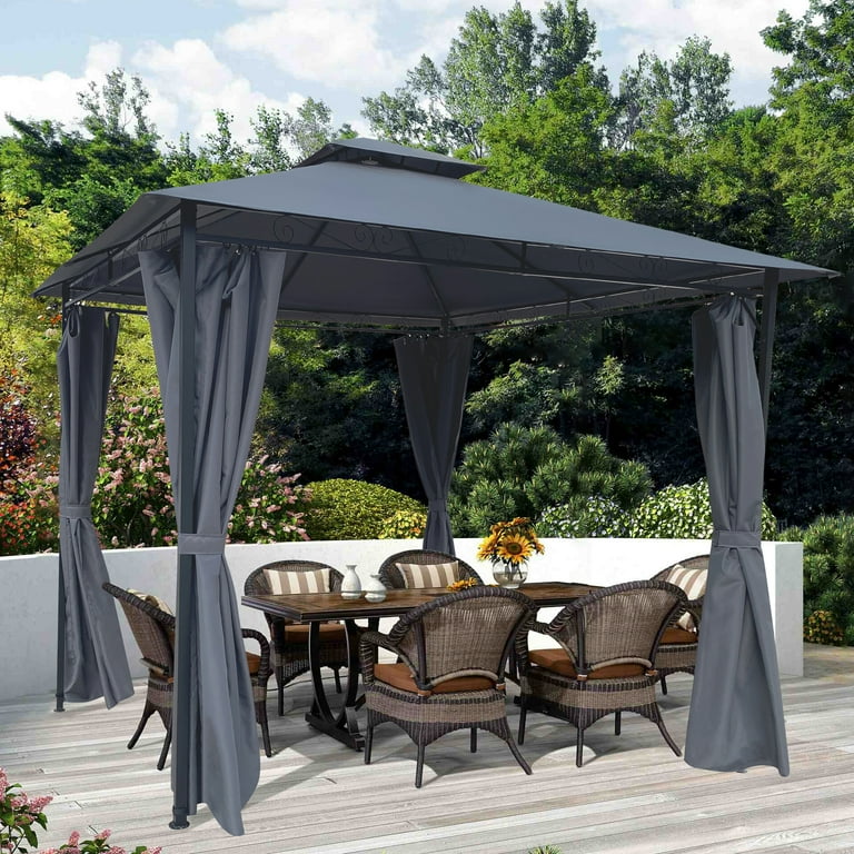  Aoxun 10'x13' Hardtop Gazebo, Outdoor Polycarbonate Double  Roof Gazebo with Aluminum Frame Permanent Pavilion and Curtains & Netting  for Backyard, Patio, Deck, Parties (Brown) : Patio, Lawn & Garden