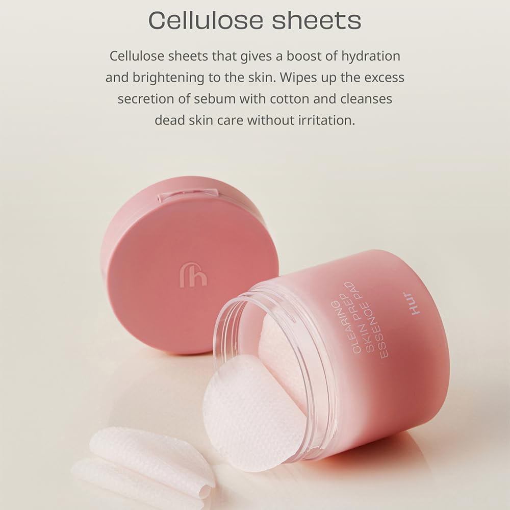 House of Hur Clearing Skin Prep Essence Pad (70 pads) - Water-based Essence, Red Beet Extract, Soothing, Minimizes Pores, Prevents Blemishes, Mild Peeling Effect, Dissolve Excess Sebum