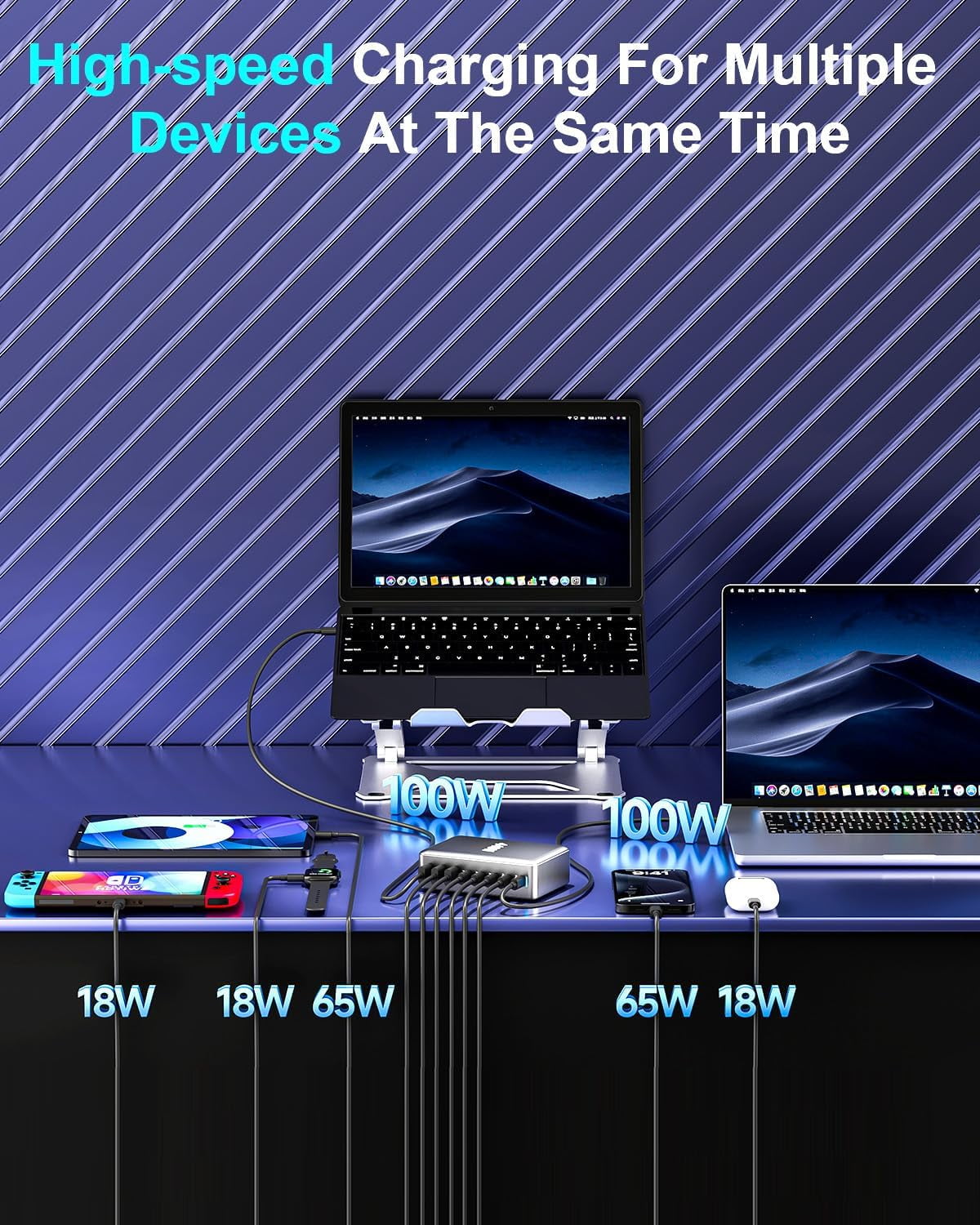440W Fast USB C Charger GAN Charger Block 8 Port Charging Station HUB Brick Dual PD PPS 100W Laptop Charger Compatible with DELL HP MacBook Pro/Air/All iPad iPhone 16/15/14/13/Pro Max/Galaxy Note