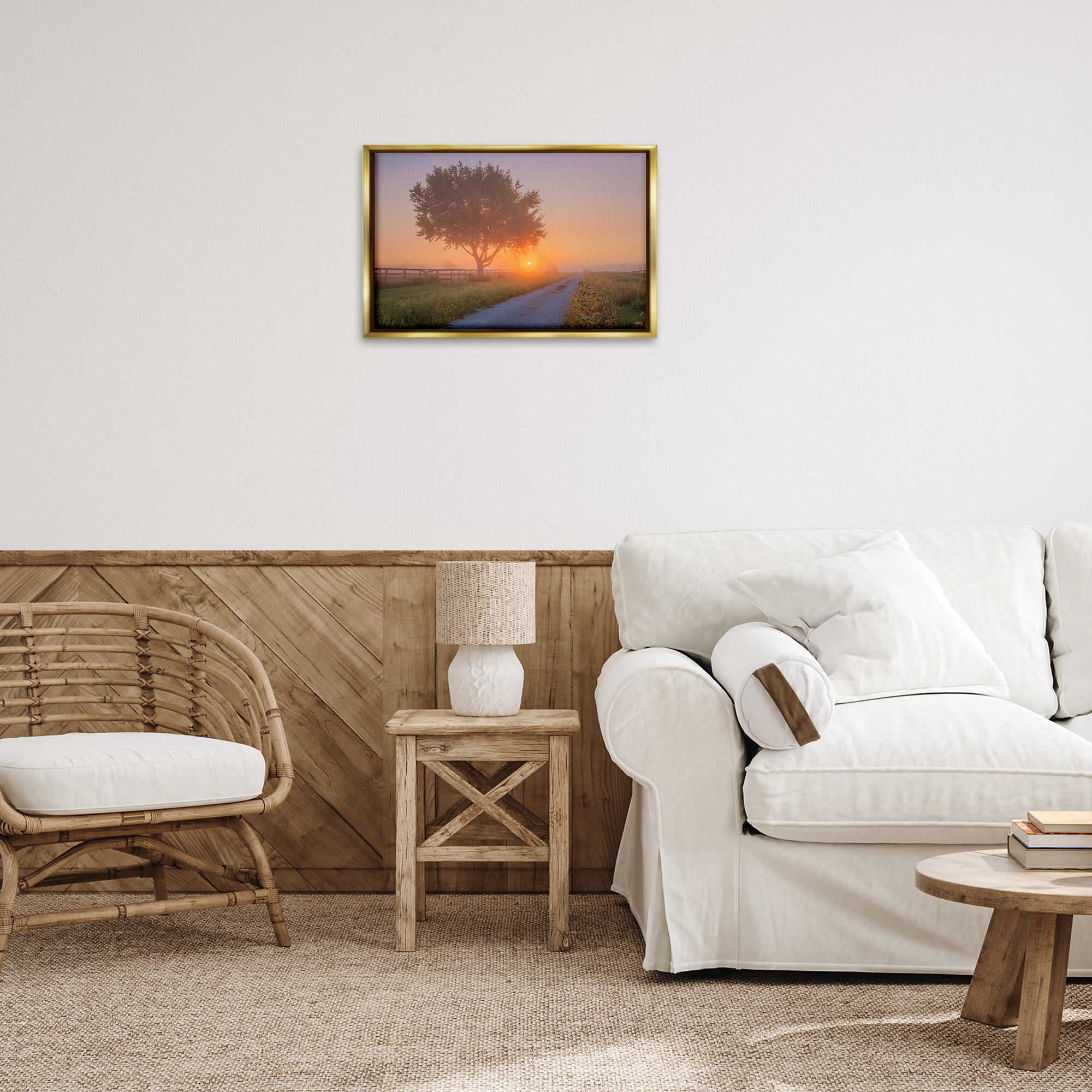 Stupell Industries Flower Lined Path Landscape & Nature Photography Gold Floater Framed Canvas Art Print Wall Art, 25 x 17