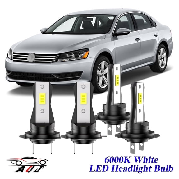 Compatible with Volkswagen Passat 2001-2015 LED Headlight Bulbs KIT High Low Beam Combo (Pack of 4) , 6000K White Super Bright, Plug and Play