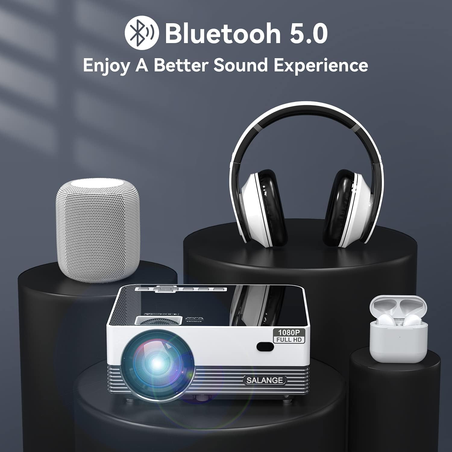 Salange LCD Display Native 1080p Smart Projector with WiFi and Bluetooth, Auto Keystone, with Speaker, Official Dolby Audio Supported, HDR Support for Outdoor Movies Home Theater