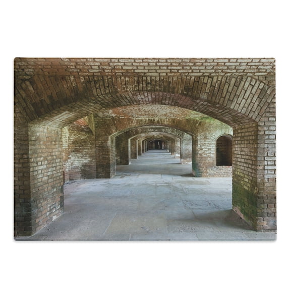 Vintage Cutting Board, Brick Arches Dry Tortugas Old Fort Historic Heritage Tourist Attraction Vintage Design, Decorative Tempered Glass Cutting and Serving Board, Large Size, Brown, by Ambesonne
