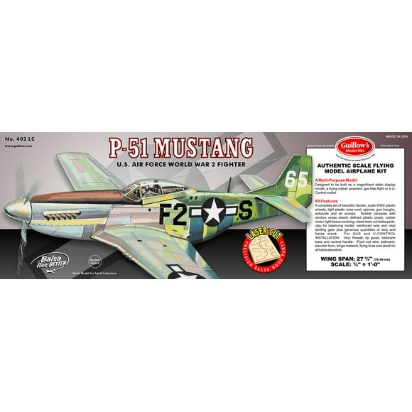 Guillow's P51 Mustang Kit de modelo cortado con láser, amarillo, pequeño