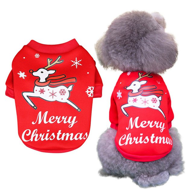 Aosijia Christmas Dog Clothes Merry Christmas Printing Elk Coat Winter Warm Pet Puppy Holiday