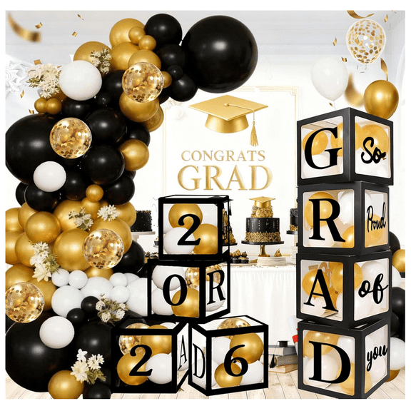 2026 Graduation Balloon Boxes Decorations, 4pcs Graduation Boxes “GARD” “2026” Letters, So Pround of You Decorations for Class of 2026 Party Supplies for College, High School (4Pcs_11.8x11.8in)