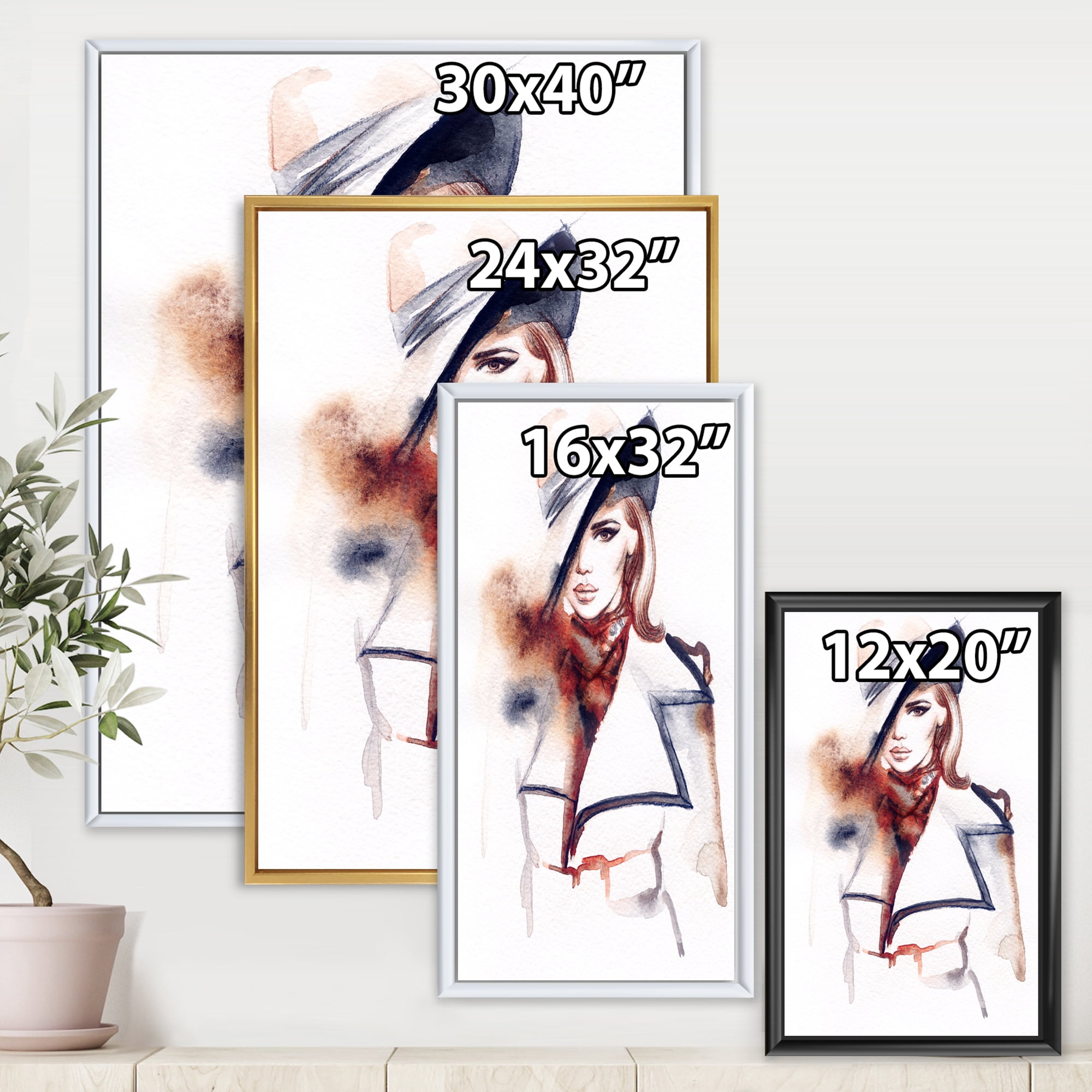 Designart 'Fashion Portrait of Woman Wearing Hat' Modern Framed Canvas Wall Art Print