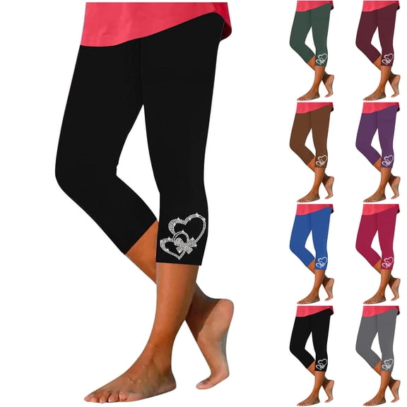 HAJWOH Women’s Capri Leggings Elastic Waist High Waist Knee Length Leggings Stretch Summer Lightweight Pants Athletic Running Workout Yoga Pants