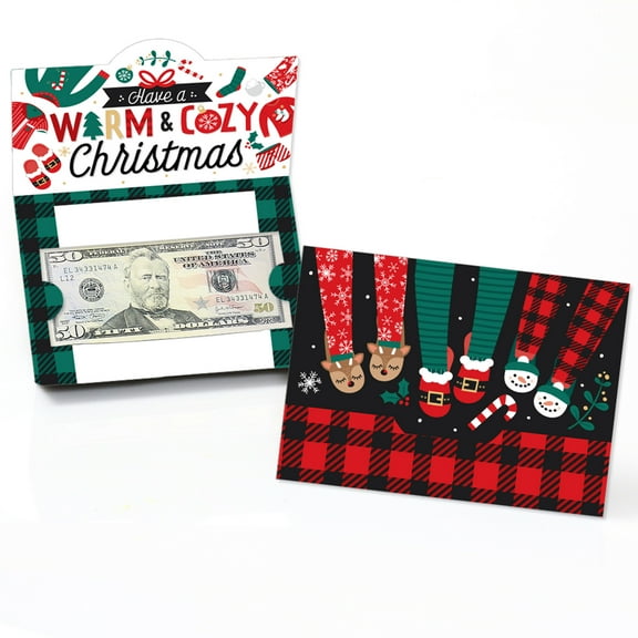 Big Dot of Happiness Christmas Pajamas - Holiday Plaid PJ Party Money And Gift Card Holders - Set of 8