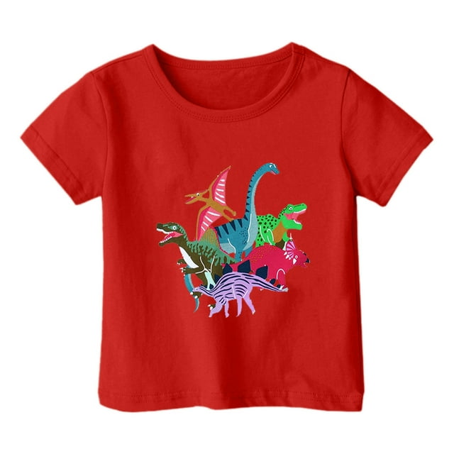 PMVFHDE Hauts Garçons Garçon et Fille Mode Décontractée Imprimé Col Rond Ample T-Shirt à Manches Courtes Haut Rouge, 4-5 Ans