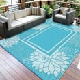 thumbnail image 3 of Twister.CK 8'x10' Outdoor Rug, Waterproof Reversible Plastic Straw Outside Carpet, Floral Border Indoor Outdoor Rug for Patio RV Camping Balcony Deck Backyard, Light Blue, 3 of 8