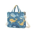 thumbnail image 2 of Cartoon Sea Animals Corduroy Tote Bag Handbag Large Messenger Bag Shoulder Crossbody Zipper Bag Purse, 2 of 8