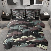 Homewish Rustic Camo 7-Piece Twin Bedding Sets,Country Farmhouse Lodge Bedding Comforter Set,Green Brown Black Sheet Sets For Boys Kids,Ultra Soft Home Decor Reversible