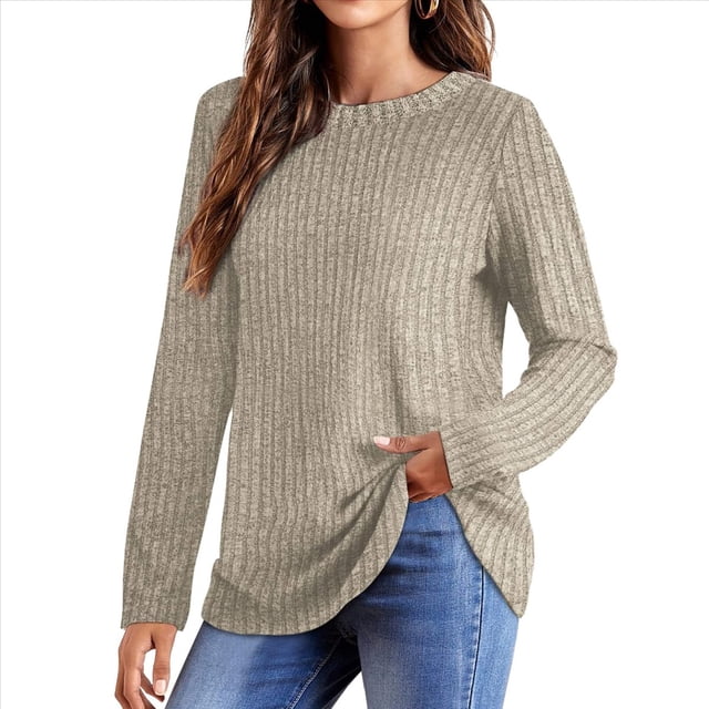 Camisas de Larga para Mujer, Cuello Redondo, Túnicas Casuales Albaricoque XL
