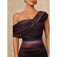 thumbnail image 5 of Multicolor One Shoulder Ruched Mesh Bodycon Maxi Dress With Draped Asymmetrical Neckline, 5 of 8
