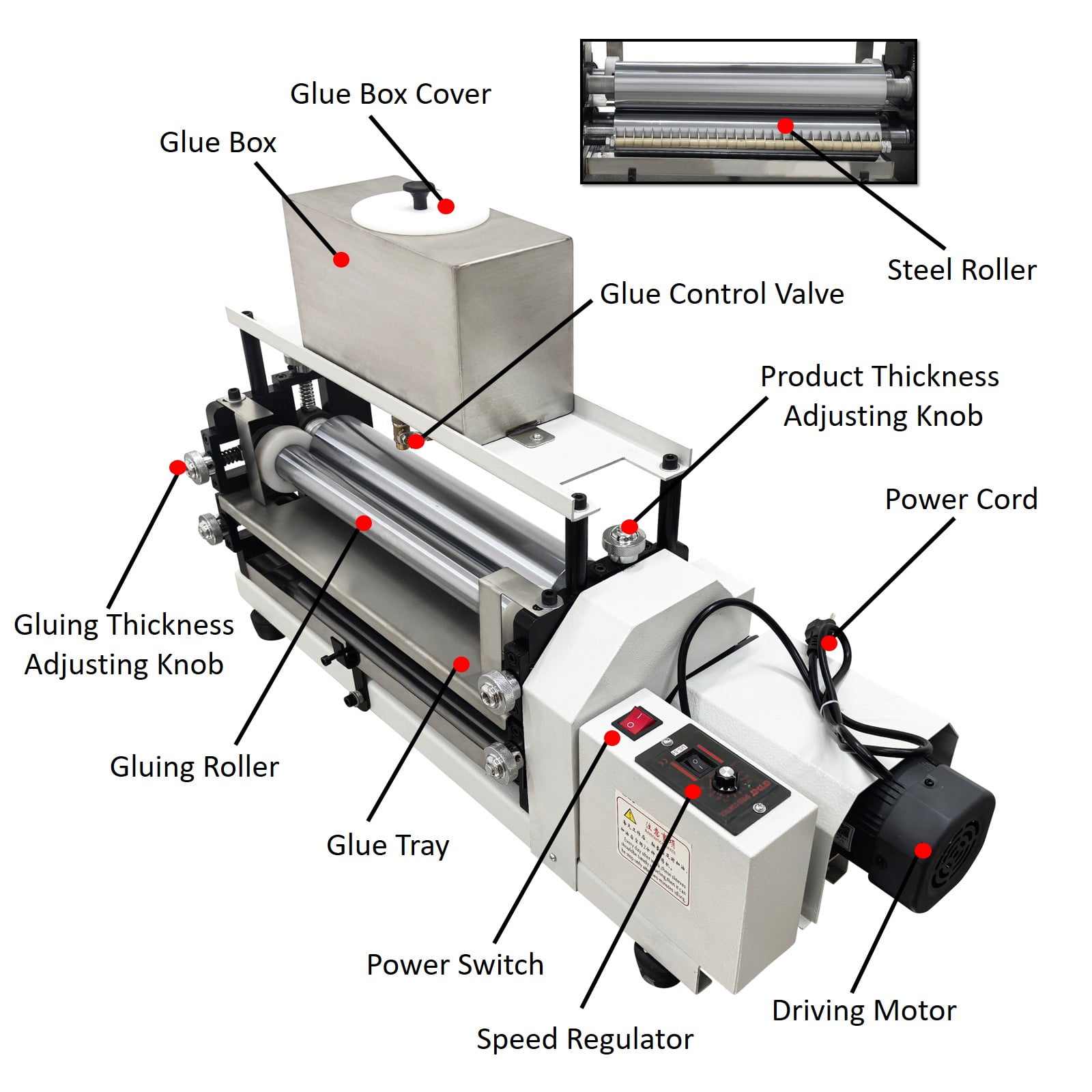Automatic Double-Sided Gluing Machine 15.35" Steel Roller Glue Coating Machine for Paper Leather Craft 110V