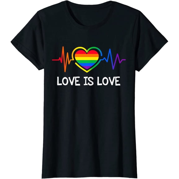 Women Top LGBT Pride Heartbeat Lesbians Love Sexy Rainbow Casual T-Shirt