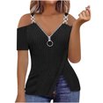 thumbnail image 3 of Auralook Womens V Neck Cold Shoulder Tops Short Sleeve Summer T Shirts Basic Tees Loose T-shirt Tops, 3 of 7