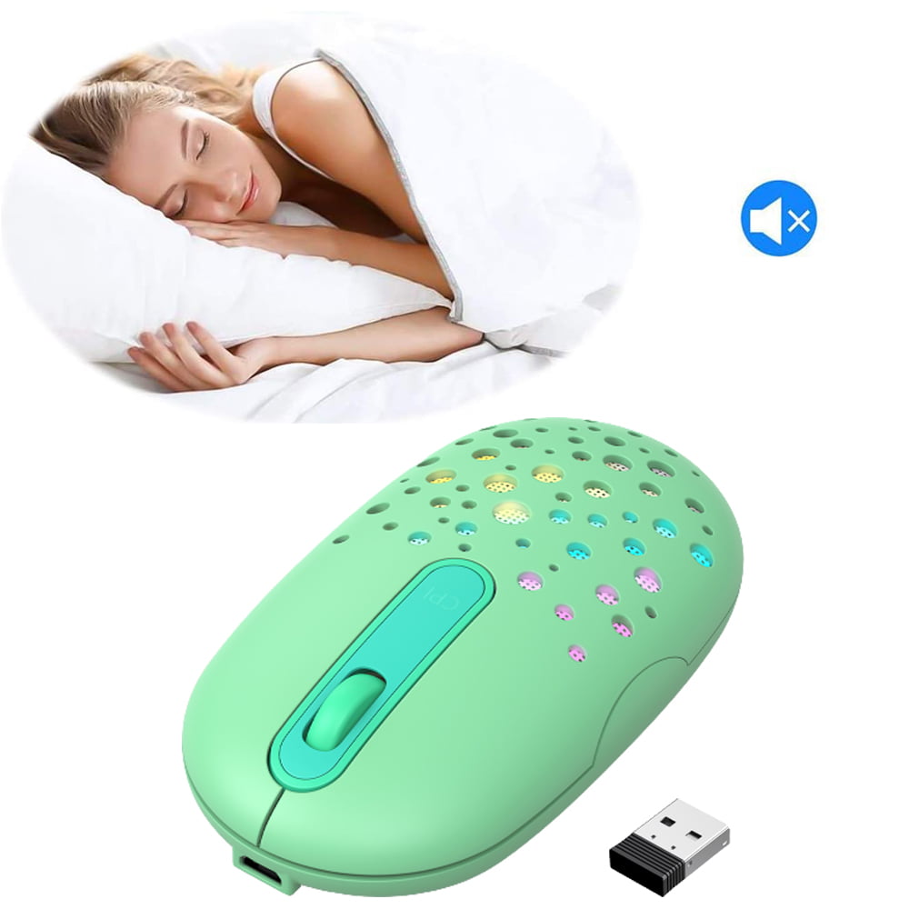 LED Wireless Mouse, Computer Mouse with Honeycomb Shell, 3 Adjustable DPI, Silent Click, USB Receiver, Ergonomic RGB Optical Mice Mouse for Laptop PC Mac, Green