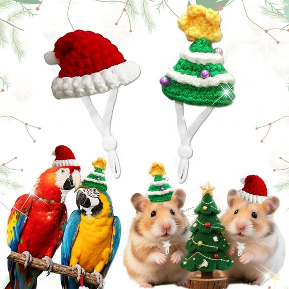 2Pcs Handmade Knitted Christmas Pet Hat – Santa Hat Caps for Hamster, Parrot,Bird,Chicken & Small Animals, Holiday Costume Accessories,Festive Xmas Pet Outfit & Decorative Animal Hat for Winter Party