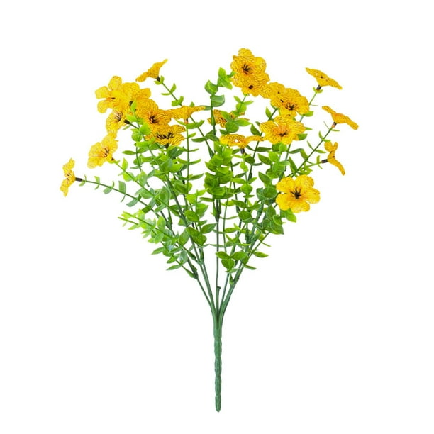 Popular!Maojin 18 paquetes de plantas de flores artificiales con 7 tallos flexibles Plantas de plástico de imitación para exteriores resistentes a los rayos UV de 14 pulgadas