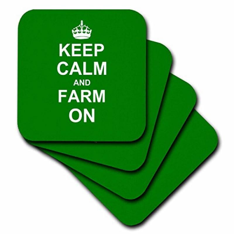3dRose cst/_157717/_3 Keep Calm and Farm On-Carry on Farming-Gift for Farmers-Green Motivational Calming-Ceramic Tile Coasters Set of 4