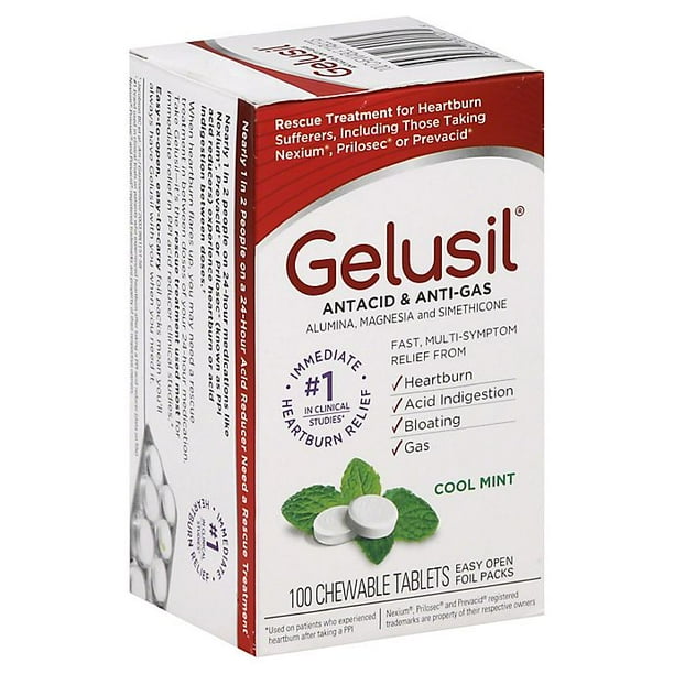 Gelusil Antacid & AntiGas 100Count Chewable Tablets in Cool Mint