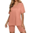 thumbnail image 2 of LOVZFMLL Two Piece Sets for Women Oversized V Neck Basic T-Shirt and Biker Shorts Matching Short Sets Summer Casual Outfits Loungewear Orange B S, 2 of 6