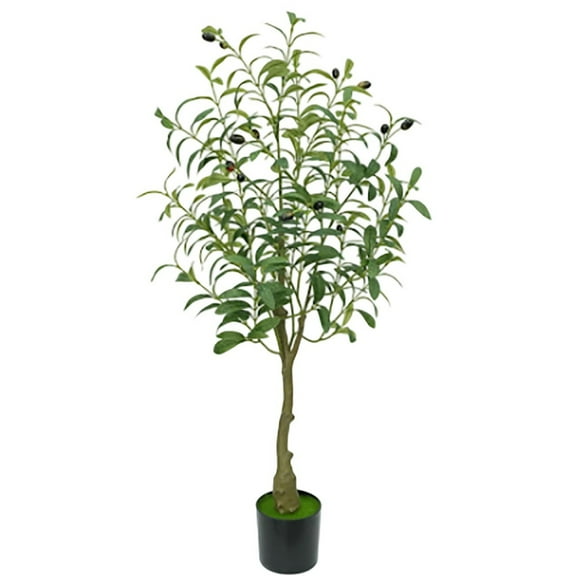 Artificial Olive Tree 3FT, Indoor Fake Silk Plant with Realistic Trunk, Leaves, Fruits and White Planter, Faux Potted Tree for Home Decor and Housewarming Gift, 2 Pack
