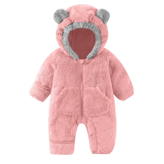 Plcasen Newborn Baby Bear Outfit Suit With Fold-Over Mittens Footies Girls Boys Winter Fleece Clothes Hooded Romper Snowsuit
