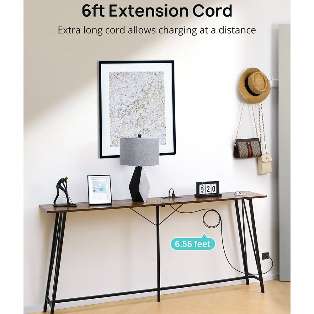 Resenkos 70.9” Computer Desk Console Table, Industrial Sofa Table Office Desk with 3 Outlets and 2 USB Ports for Home Office, Brown Resenkos 70.9” Computer Desk Console Table, Industrial Sofa Table Office Desk with 3 Outlets and 2 USB Ports for Home Office, Brown