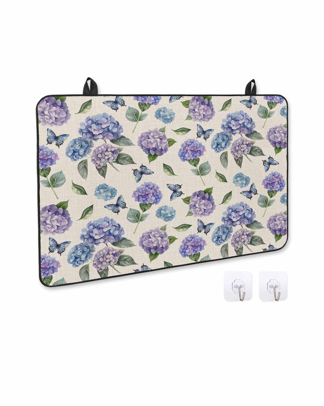 nqOlkjepod Large Induction Cooktop Protector Mat 24"x21", Purple Blue Hydrangea Stove Top Covers for Electric Stove, Pastoral Butterfly Botanical Stove Burner Cover Mats, Glass Top Stove Cover