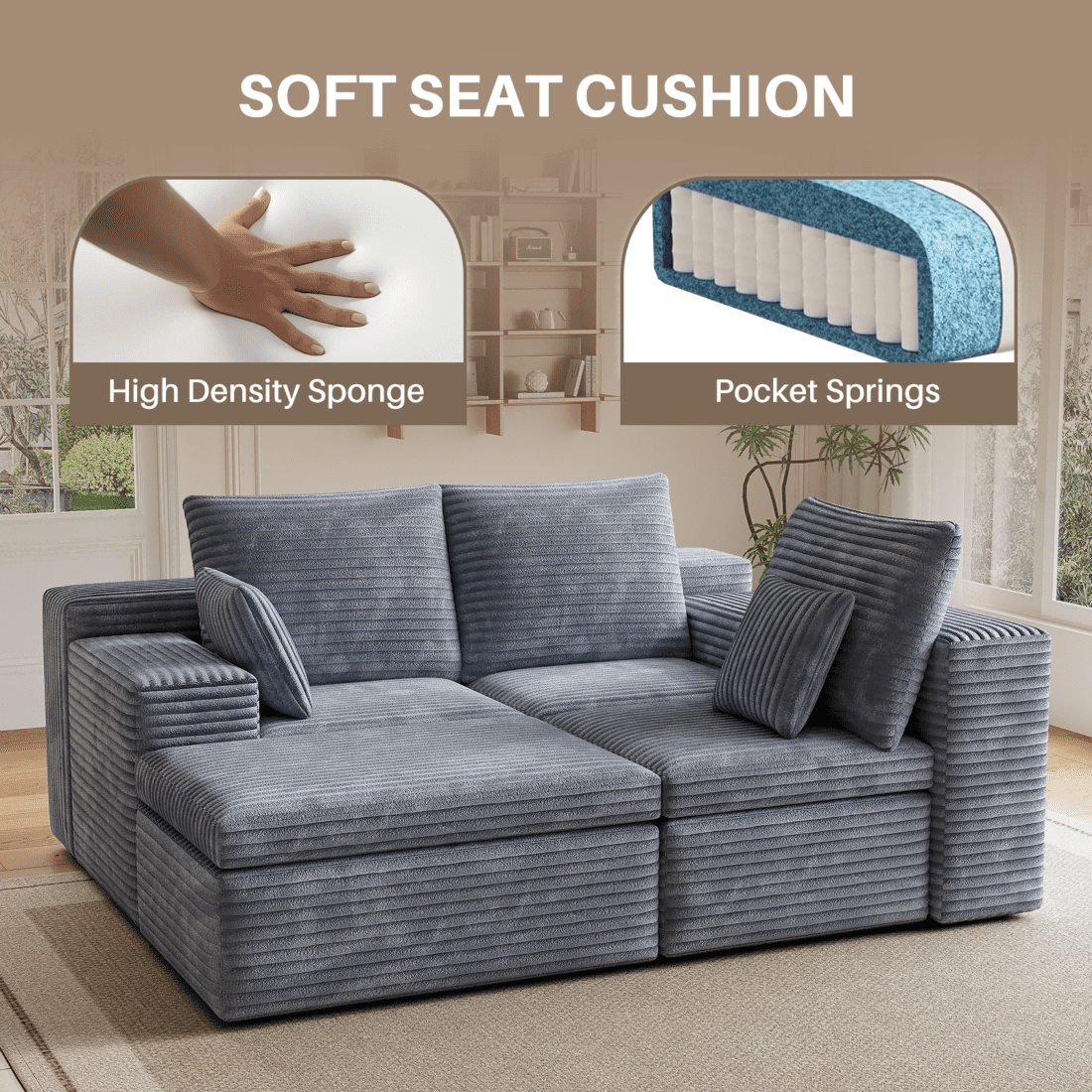 107" Modular Cloud Sectional Sofa Couches, Modern 3 Seat L-Shape Couch with Ottoman and 2 Pillows, Memory Foam Sofa for Living Room Apartment, No Assembly,Gray 107" Modular Cloud Sectional Sofa Couches, Modern 3 Seat L-Shape Couch with Ottoman and 2 Pillows, Memory Foam Sofa for Living Room Apartment, No Assembly,Gray - Image 6