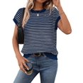 thumbnail image 3 of Women's Striped Vest Pullover Round Neck Cap Sleeve Summer Casual Wear Blue M, 3 of 9