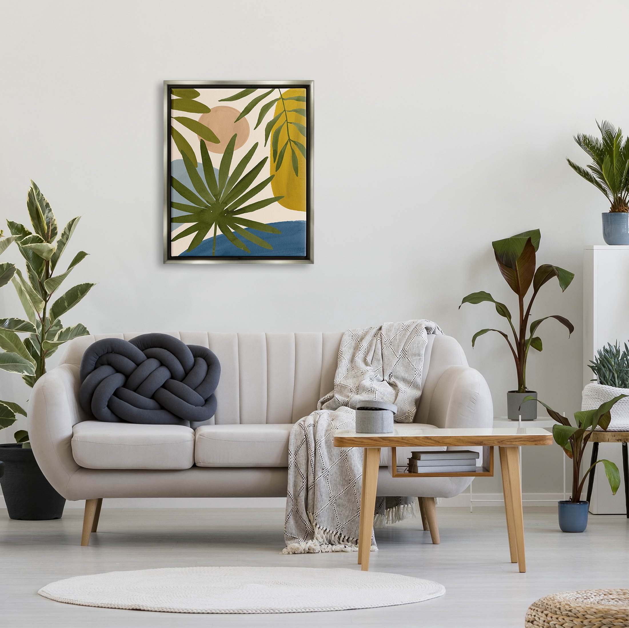Stupell Industries Various Palm Leaves Geometric Graphic Art Luster Gray Floating Framed Canvas Print Wall Art, Design by Victoria Barnes